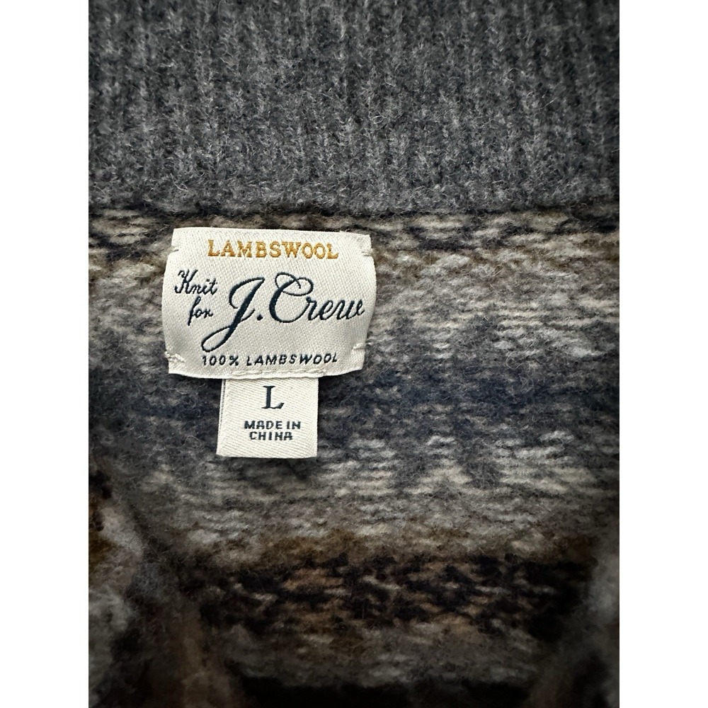 J. Crew Womens L Lambswool Fair Isle Shawl Collar Button Cardigan Sweater Grey - Picture 4 of 10